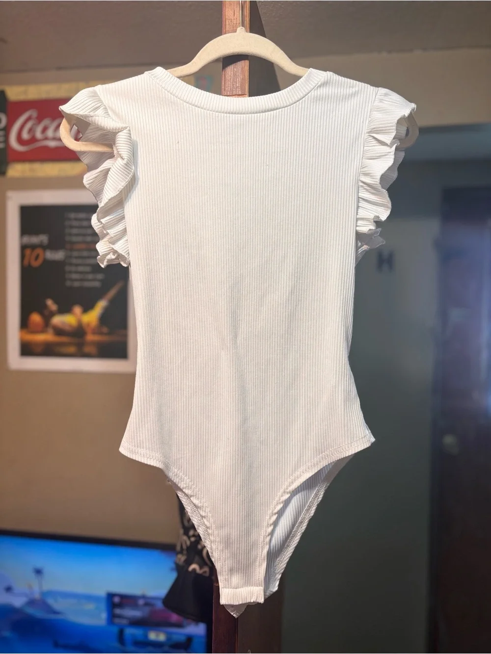 Girls' White Ruffled Sleeve One-Piece